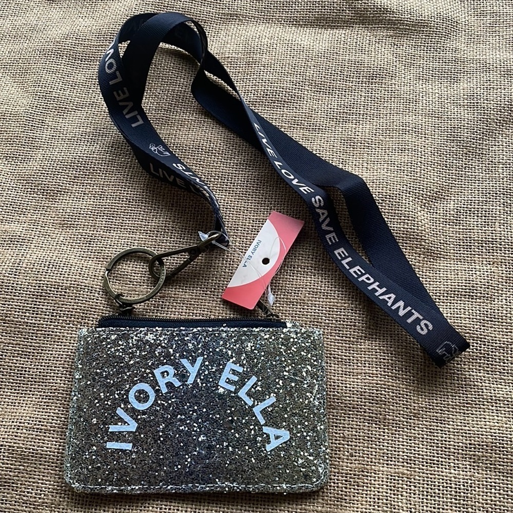 Ivory Ella Glitter Ombré Lanyard Black Gold New badge Holder Wallet Card Holder